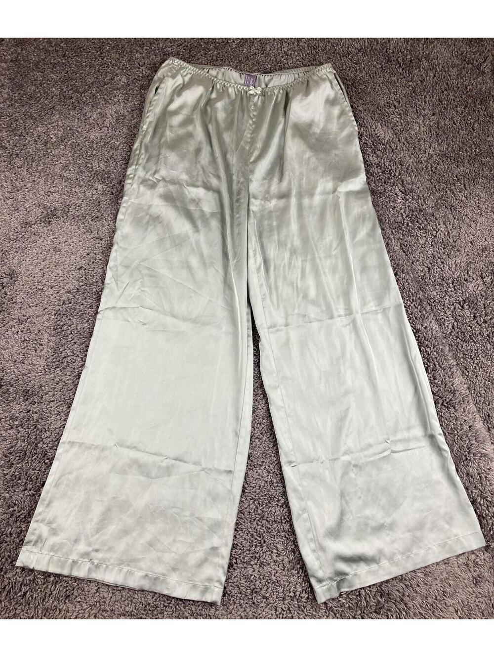 Auden Luxury Collection Satin Pajama Pants Sage Green Wide Leg Sleepwear Sz M